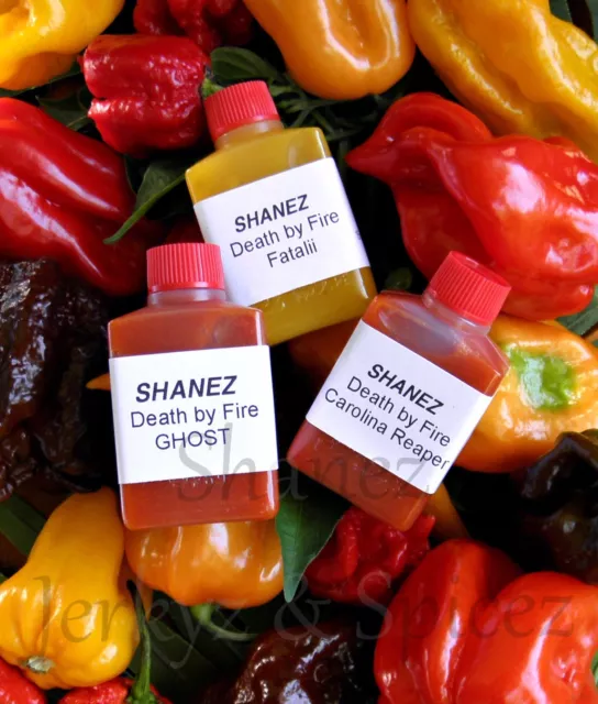 3x 15ml Carolina Reaper Mix-up Berry Shanez 'Death By Fire' Chilli Hot sauce