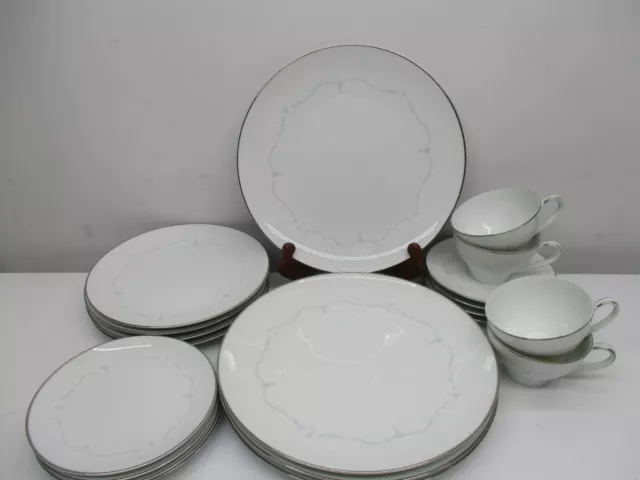 Vtg Mcm Noritake Japan 6441 WHITEBROOK Platinum Trim 5pc Place Setting For 4