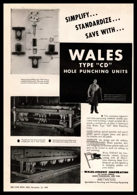1945 Wales-Strippit North Tonawanda New York Type CD Hole Punching Unit Print Ad