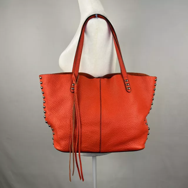 Rebecca Minkoff MAB Bag Unlined Tote Pebbled Leather Studded Purse Statement Red