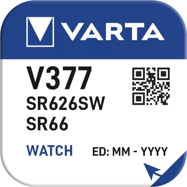 VARTA Batterien Knopfzellen V377/SR66, 2 Stück, Silver Coin, 1,55V
