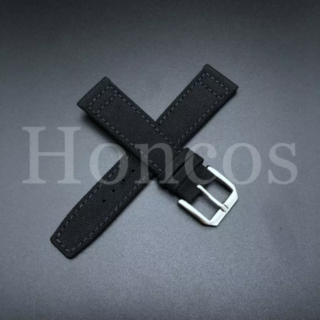22Mm Canvas Leather Watch Band Strap Fits For Iwc Pilot Top Gun Portuguese Black