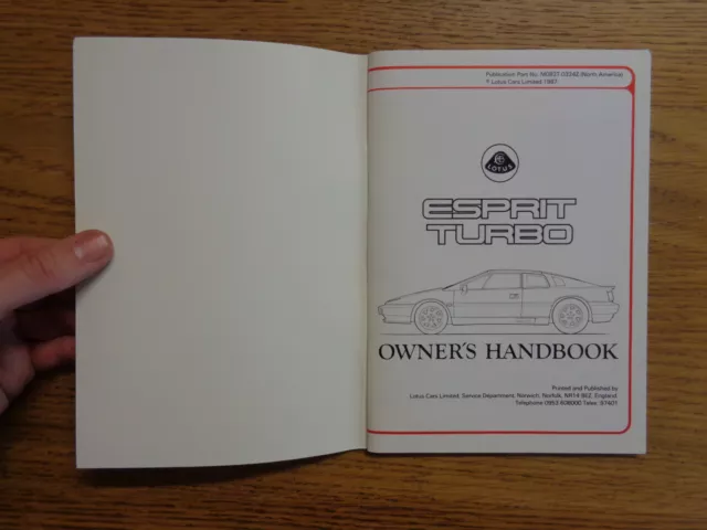 Lotus Turbo Esprit Owners Handbook/Manual