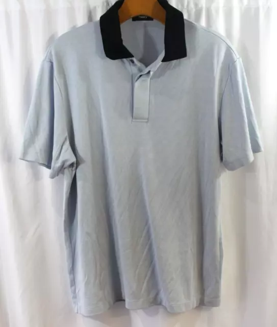 Theory Mens Light Blue Contrast Collar Short Sleeve Modal Blend Polo Shirt L