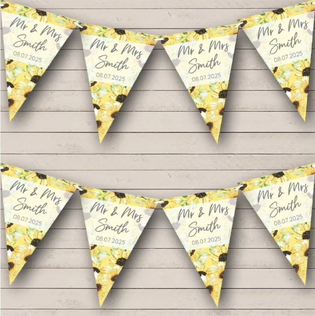Wedding Day Sunflower Yellow Mr & Mrs Married Date Personalised Banner Bunting