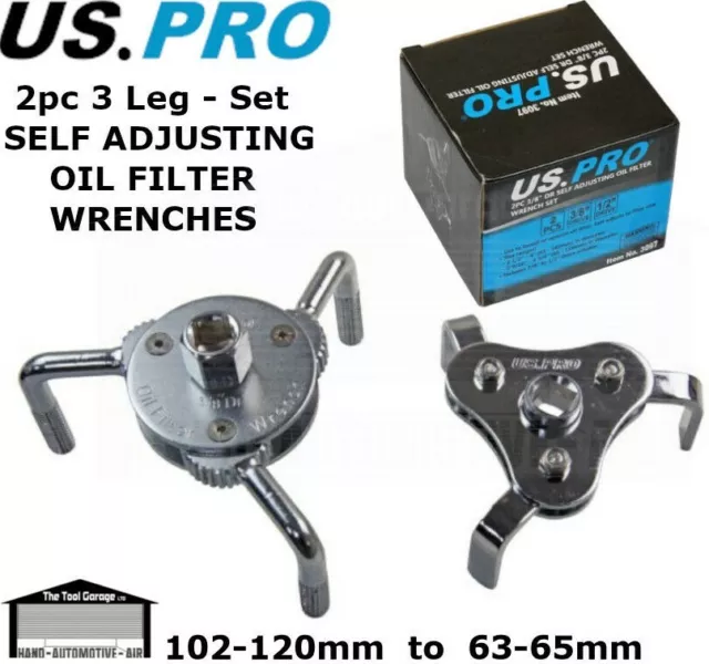 US PRO Tools 2pc 3 Leg Self Adjusting Oil Filter Remover Wrench 3/8, 1/2" 3097