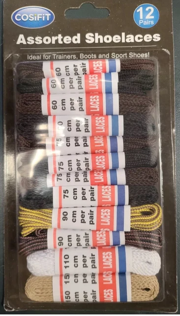 12 Pair Pack Plaid Sneaker Laces - Assorted Colors & Sizes | Shoe Accessories