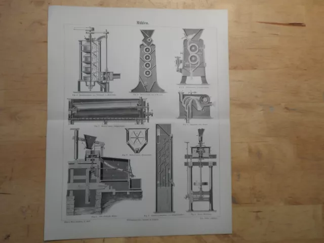 Orig.(1890) Holzstich Mühlen Walzenstuhl Schälmaschine Mehlcylinder