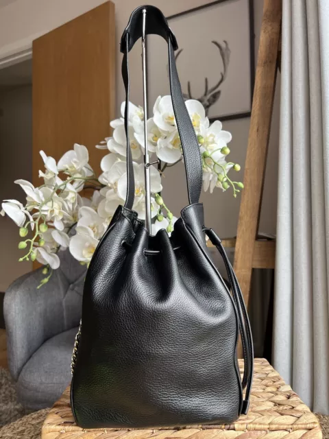 WOMEN S OTHER Stories Black Leather Bucket Bag Drawstring