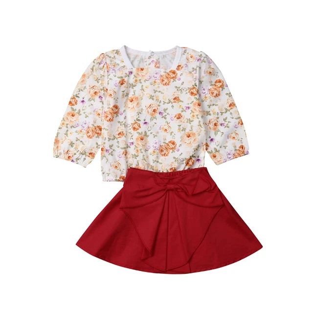 Top floreali a maniche lunghe per bambine bambini + gonna set di abiti 2 pz