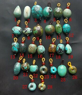 Natural old Turquoise stone gemstone beaded pendant,Donut,Barrel,Drum,Unisex  A7