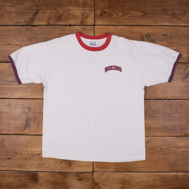 Vintage Logo T Shirt XL 90s Ringer Boeing White Tee