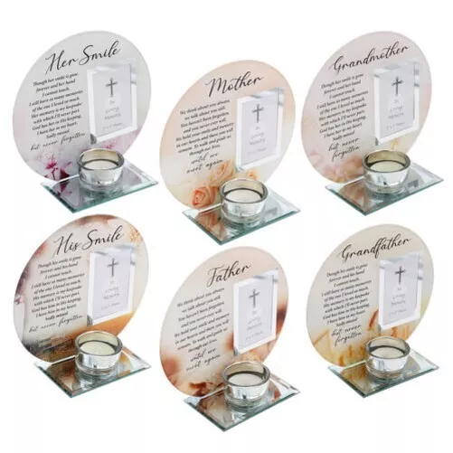 Glass Memorial Votive Tea Light Candle Holder with Photo Frame - Choose Design