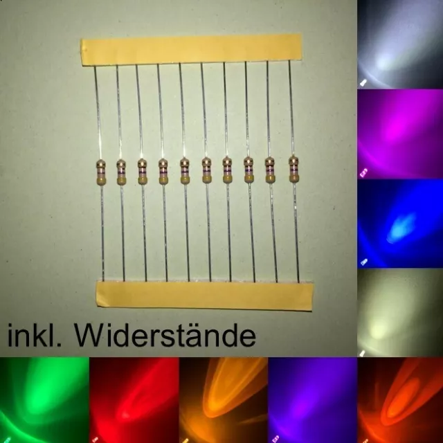 3mm LEDs rund wasserklar alle Farben inkl. Widerstände Leuchtdioden LED 3 mm 2