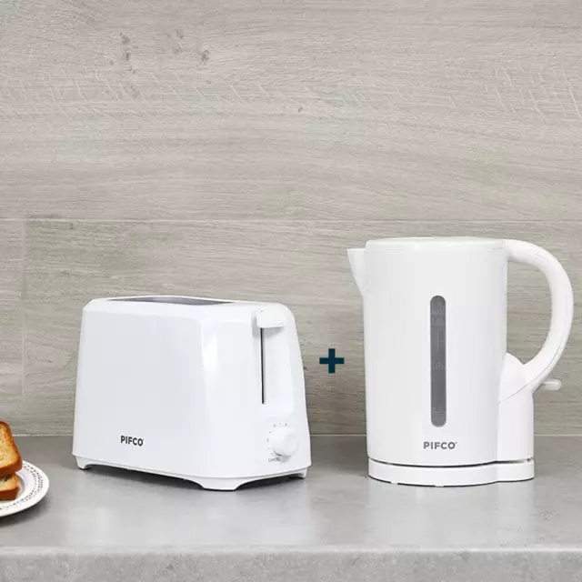 White Cordless Jug Kettle 1.7 Litre & White 2 Slice Variable Browing Toaster Set