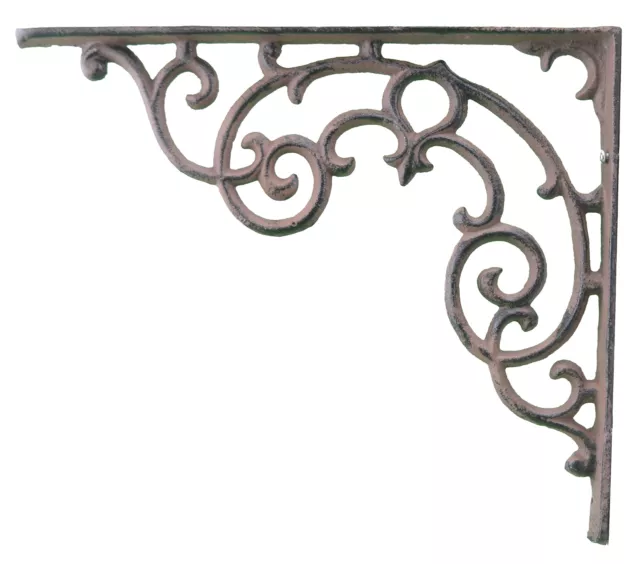 Wall Shelf Bracket Distressed Brown Ornate Brace 11.25" Long Cast Iron