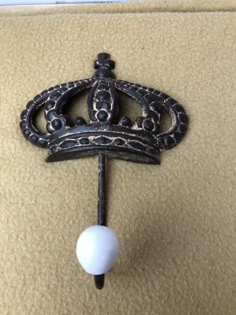 King Crown Wall Hook Cast Iron Towel Coat Hanger, Rustic Brown