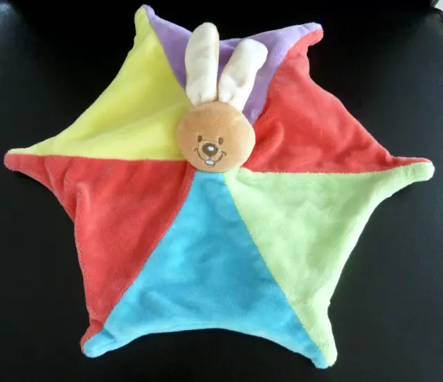 *. Doudou Plat Etoile Nounours Lapin Mauve Rouge Vert Bleu Grelot  Etat Neuf*