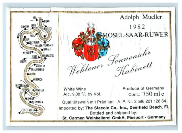 1970's-80's Adolf Mueller Wehlener Jonnenuhr German Wine Label Original S43E