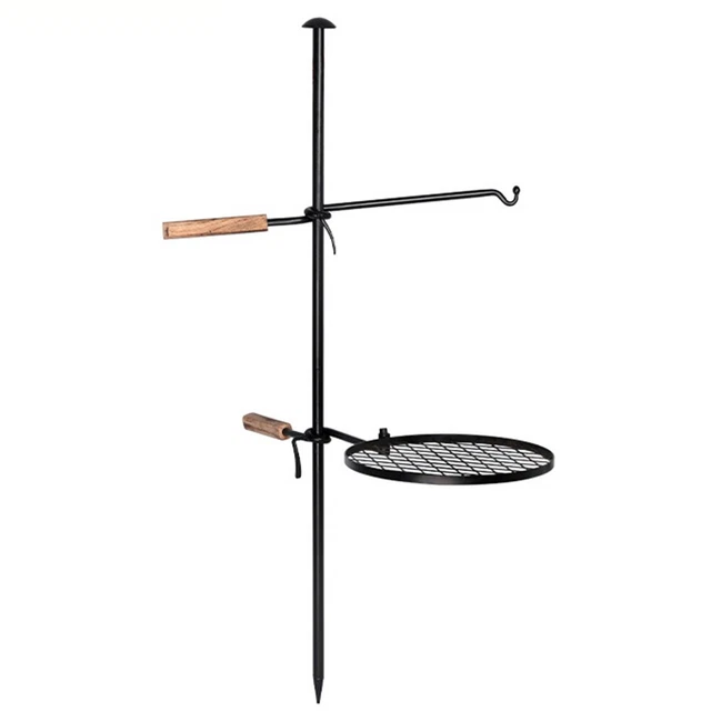Heavy Duty Cast Iron Swivel Campfire Grill Grate with Hanging Hook and Pot Rack