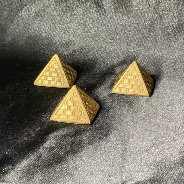 Antique Art Deco Egyptian Revival Brass Pyramid Paperweights Set of Three 1920s