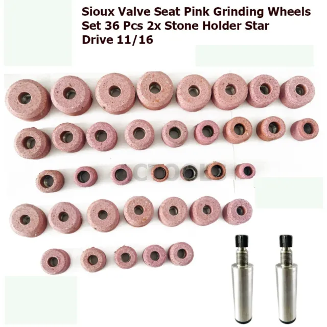 Sioux Valve Seat Pink Grinding Wheels Set 36 Pcs 2xStone Holder Star Drive 11/16
