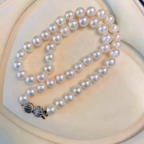 Gorgeous AAA+ 10-11mm round south sea white natural pearl necklace 20" 925S