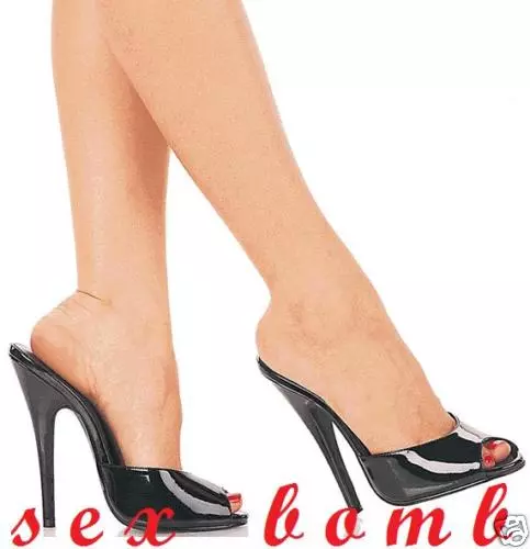 Sexy SANDALI DOMINA tacco 15 n. 36 sabot NERO LUCIDO scarpe Club Glamour