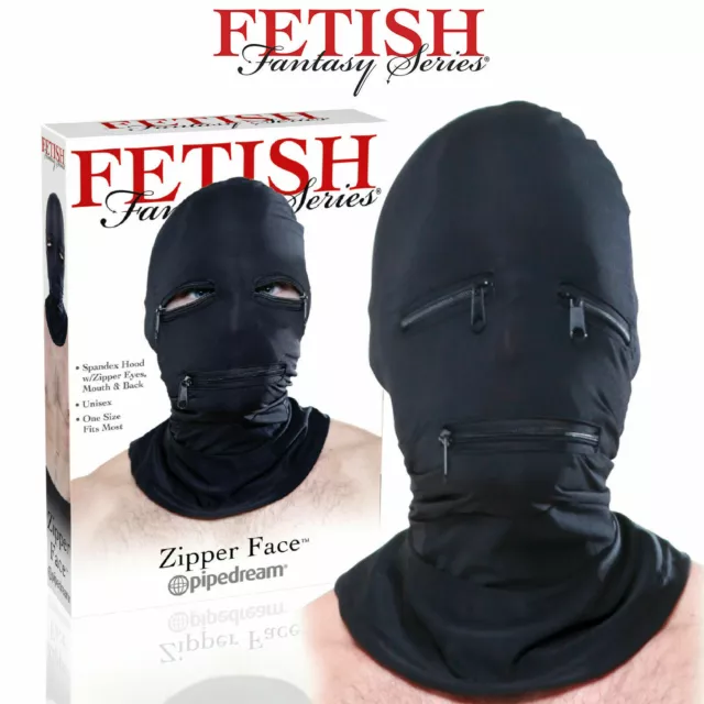 Fetish Fantasy Bondage Sex Toys BDSM Black Zipper Face Hood 3 Holes Mask Unisex