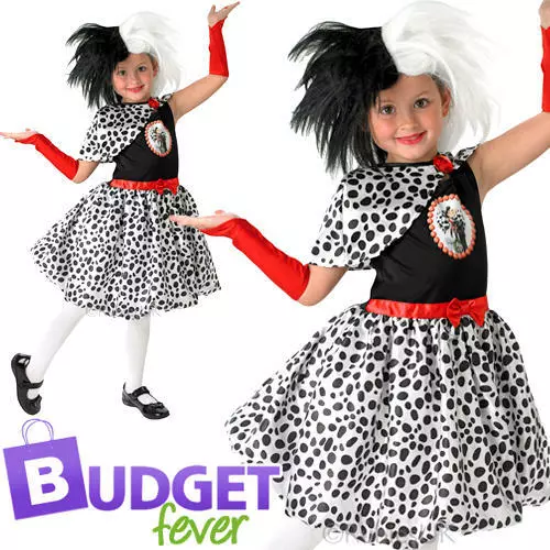 Cruella De Vil Girls Fancy Dress Disney Villain Book Day Childrens Kids Costume