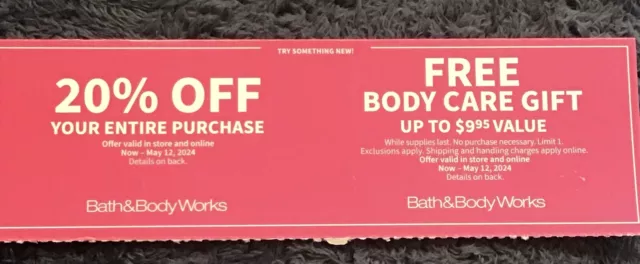 Bath And Body Works 20% Off & Ffree Body Care Coupon Expires 5/12/2024