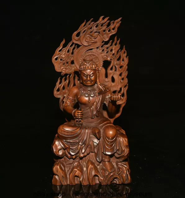 6.4 " Old Chinese Boxwood wood Carving Fudo Myo-o / Acalanatha Statue