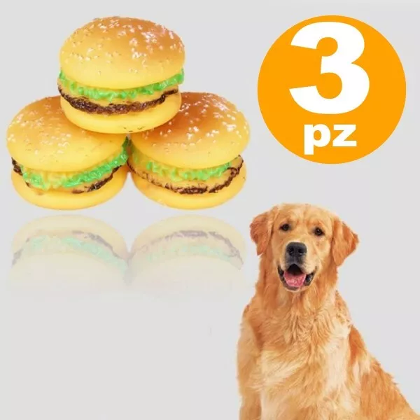 3 Giocattolo Panino Hamburger Gomma Suono Resistente Da Masticare Per Cani