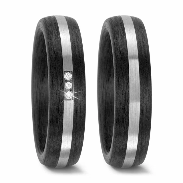 Alliances Bague de Couple Fiançailles Titan Charbon + Diamant+ la Gravure