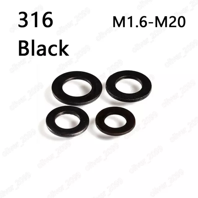 Black 316 Stainless Steel Flat Washers Insulation M1.6 M2 M3 M4 M5 M6 M8 M10-M20