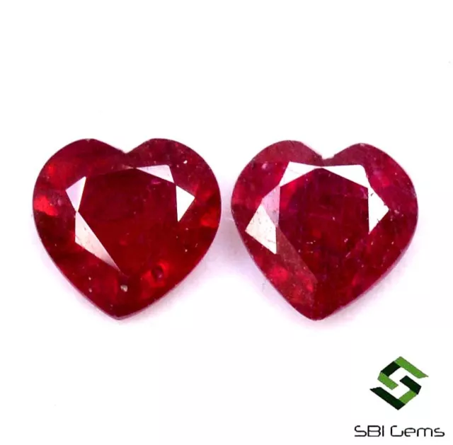 4.65 Cts Natural Ruby Hart Shape Cut Pair 8 mm Deep Red Shade Loose Gemstones GF