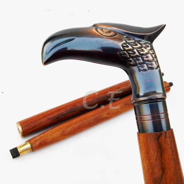 Solid Brass Eagle Designer Wooden Walking Stick Head Handle Victorian Cane New