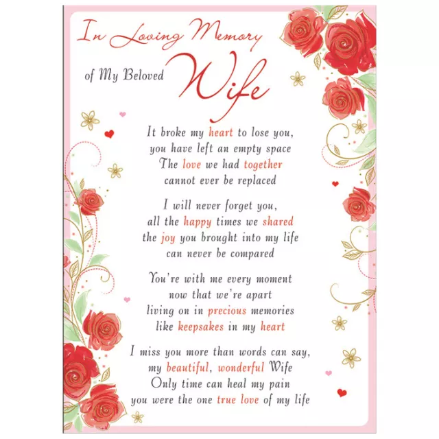 Beloved Wife Memorial Remembrance Verse Plastic Coated Grave Graveside Card