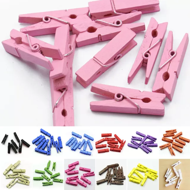 20 -100 Mini Wooden Craft Pegs / Photo Clips, 35mm choose coloO'MB