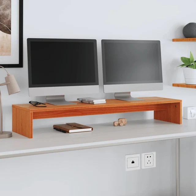 Support Double Moniteur Bureau Bois - Plateau Surélevé 100x27x10 Cm - Avec Rangement Intégré - Noire - 25 Kg Charge Max - 3