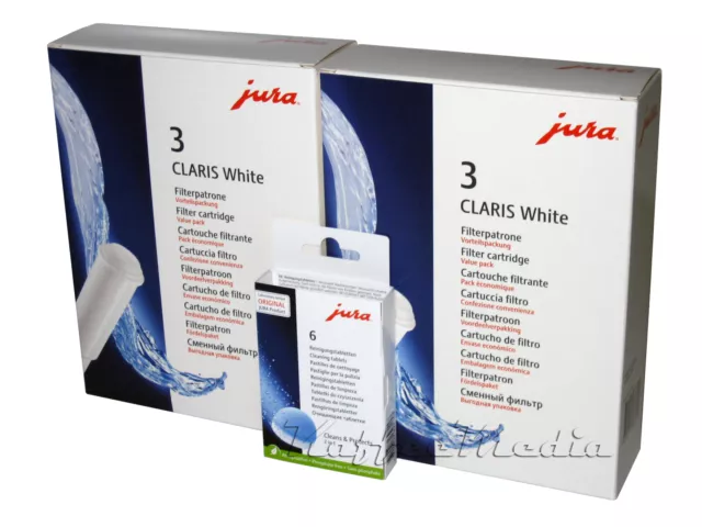 2 x ORIGINAL JURA Claris WHITE Filterpatronen 68739 + Reinigungstabletten 24225