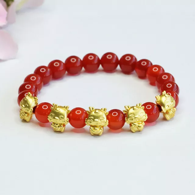 Chinese Natural Red Agate Five Blessings Dragon Hand Chain Bracelet Dragon Year