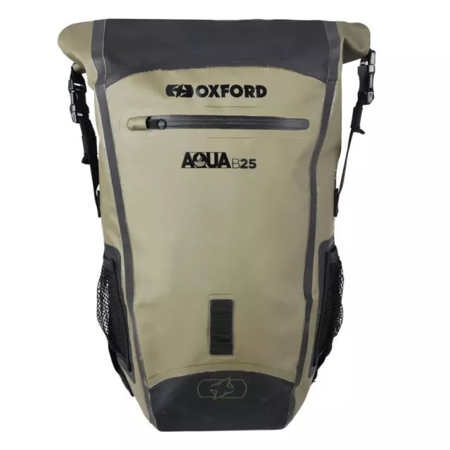 Oxford Aqua B25 Waterproof Motorcycle 25 Litre Luggage Backpack Rucksack Khaki