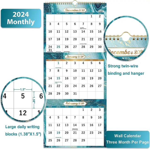 2024-wall-calendar-3-month-display-vertical-calendar-2024-dec-2023-jan-2025-12-98-picclick