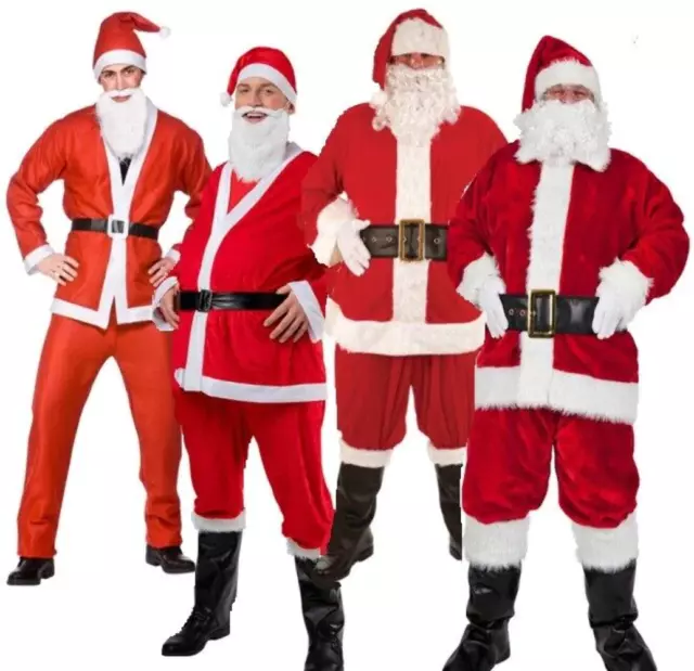 Mens Santa Costume Adults Father Christmas Santa Claus Fancy Dress Outfit Deluxe
