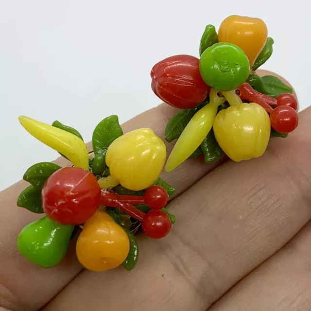 Vtg Earrings Fruit Salad Lucite Cha Cha Clip Hong Kong Plastic 1960’S