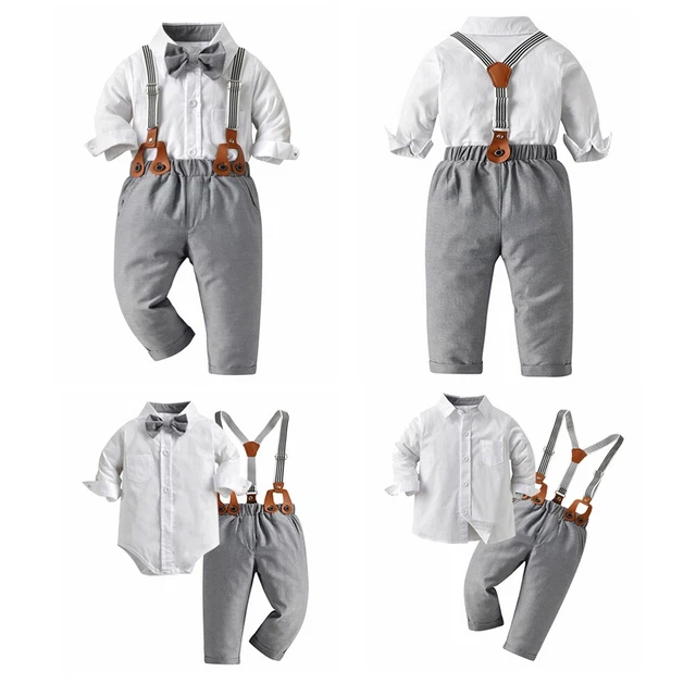 Abiti da gentiluomo neonato bambini neonati camicie sospensioni set pantaloni lunghi 2