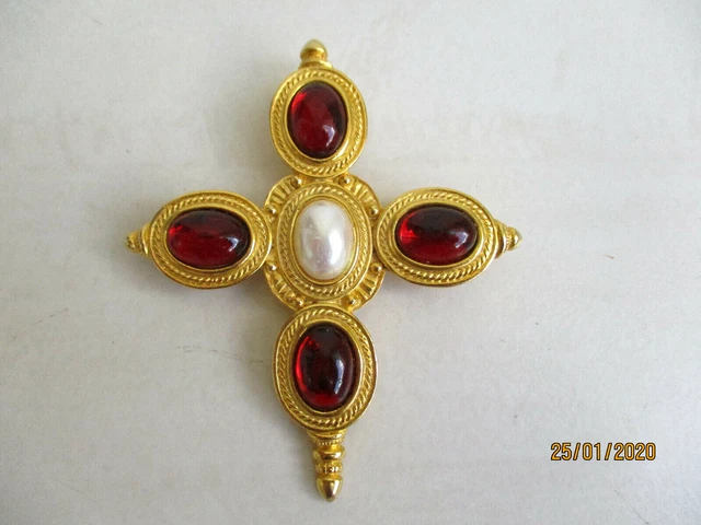 Broche Vintage Fleur Or De Tolède Avec Perle - Ancienne Bijou Ancien - Occasion à Restaurer