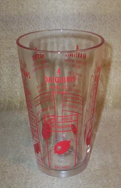 Vintage Federal Glass 16 Oz. Drink Mixer 5 Drink Recipes -Gin, Whiskey, Bacardi