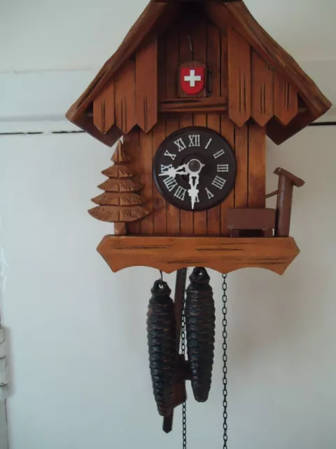 Vintage Swiss Black Forest Cuckoo Clock, Working, German Movement